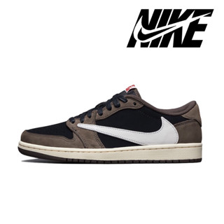 Nike Travis Scott x Air Jordan 1 Low OG TS SP Joint Low Top Retro Dark Brown Barb รองเท้ากีฬาของแท้ 100%