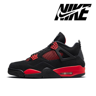 Nike Air Jordan 4 Retro "red Thunder" Red Thunder Mid-top Retro Black Red Sneakers ของแท้ 100%