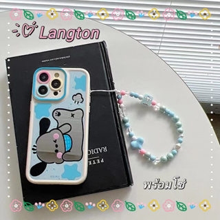 🌈Langton🌸สไตล์สร้อยข้อมือ สีฟ้า การ์ตูน ลูกสุนัข iphone 11 14pro max ป้องกันการหล่น ขอบเต็ม น่ารัก case for iPhone 12 13