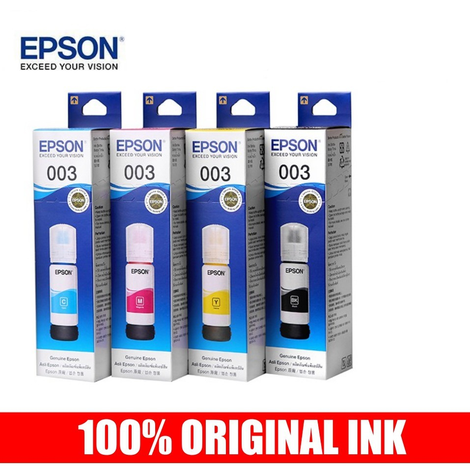 หมึกเติมของแท้ Epson รุ่น 003 /T00V สีดำ/สีฟ้า/สีชมพู/สีเหลือง สำหรับ Printer L3110/L3150/L1110 （บรรจุภัณฑ์กล่องสีเดิม)