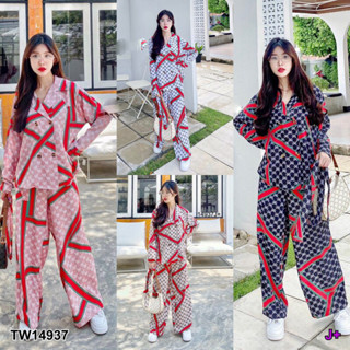 TwinsShopVip💗พร้อมส่ง TW14937 Set เสื้อปกสูทแขนยาว+กางเกงขายาว#รวม3