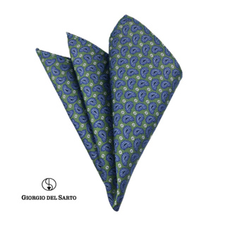 GIORGIO DEL SARTO Silk Green Pocket Square ผ้าเสียบสูทสีเขียวไหม 100%Silk