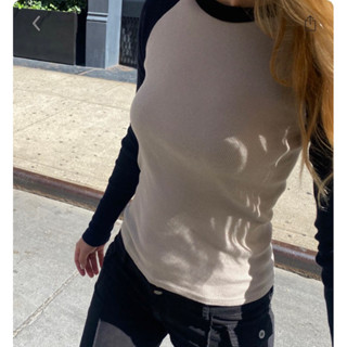 Brandy Melville Bella Long Sleeve Top (Blue &amp; Creme)