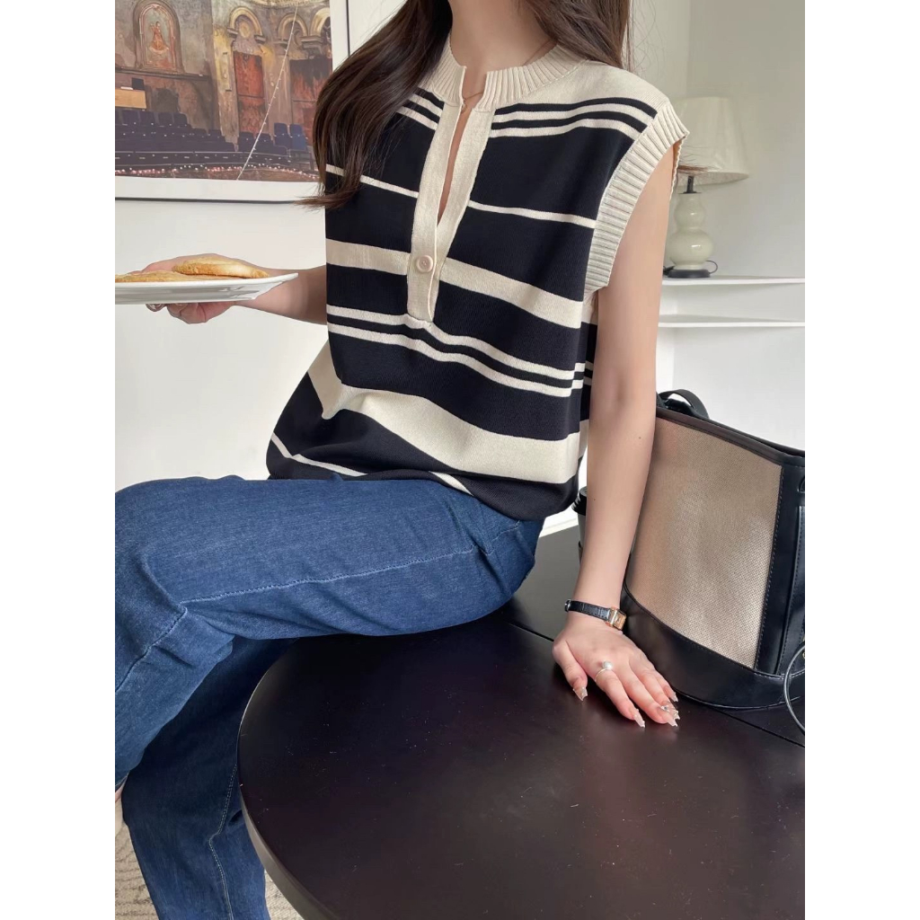 Cicishop(M991)เสื้อไหมพรมแขนกุด ลายทาง ดีเทลแหวกหน้า โชว์ความแซ่บ ผ้าใส่สบาย แซ่บมากกกก - รูปที่ 7