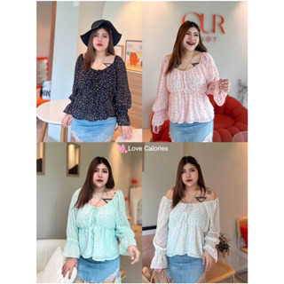 💖 Plussize อก 38-54" เสื้อชีฟองลายดอกไม้มีซับใน 💖