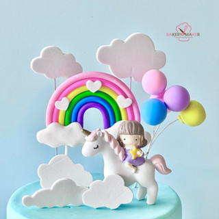 ชุดตกแต่งเค้ก เด็กหญิง-ยูนิคอร์น 1 ชุด 15 ชิ้น / unicorn topper cake ป้ายปักตกแต่งเค้ก