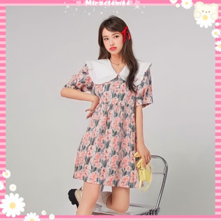 พร้อมส่ง Lily Dress เดรสคอบัวลายดอกไม้ แขนพอง โทนสีชมพู งานป้ายypy