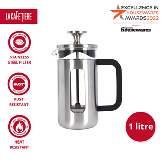 La Cafetiere 1 liter Pisa French Press Coffee Maker / Tea Maker with multiple level Filtration System , Heat Resistant Borosilicate Glass with Stainless Steel Frame and Black Handle กาชงกาแฟเฟร้นช์เพรส