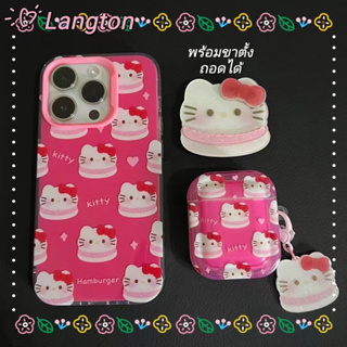 🌈Langton🌸ขาตั้ง ถอดได้ การ์ตูน Hello Kitty iphone 11 14 pro max เส้นขอบโปร่งใส ป้องกันการหล่น case for iPhone 12 13