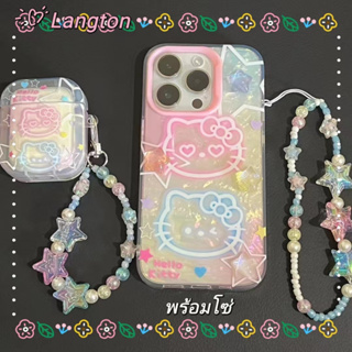 🌈Langton🌸สไตล์สร้อยข้อมือ การ์ตูน Hello Kitty iphone 11 14pro max ป้องกันการหล่น เส้นขอบโปร่งใส case for iPhone 12 13