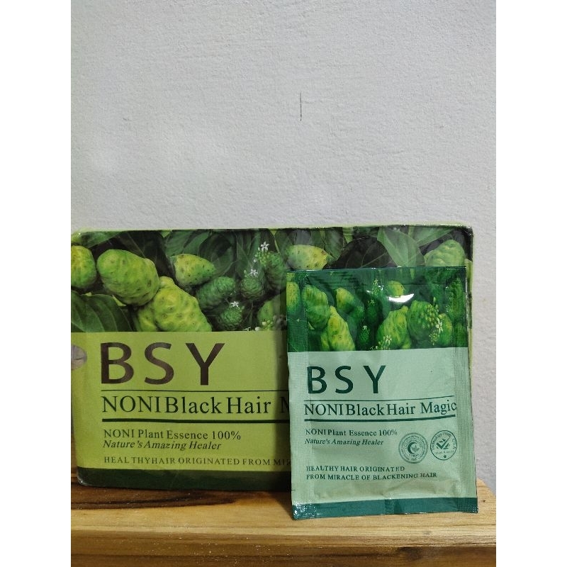 BSY noni black hair magic บีเอสวาย สีดำสมุนไพรแท้ 100%(1กล่อง20ซอง)แชมพูปิดผมขาว แชมพูปิดผมหงอก By H