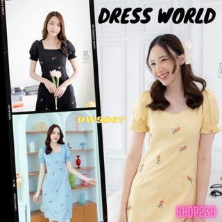 (เช็คของก่อนโอนเงิน) {S-XL} 9067 งานป้าย Dress World ชุดเดรสสั้น คอเหลี่ยม แขนตุ๊กตา ปักลายดอก พลาดไม่ได้น๊า