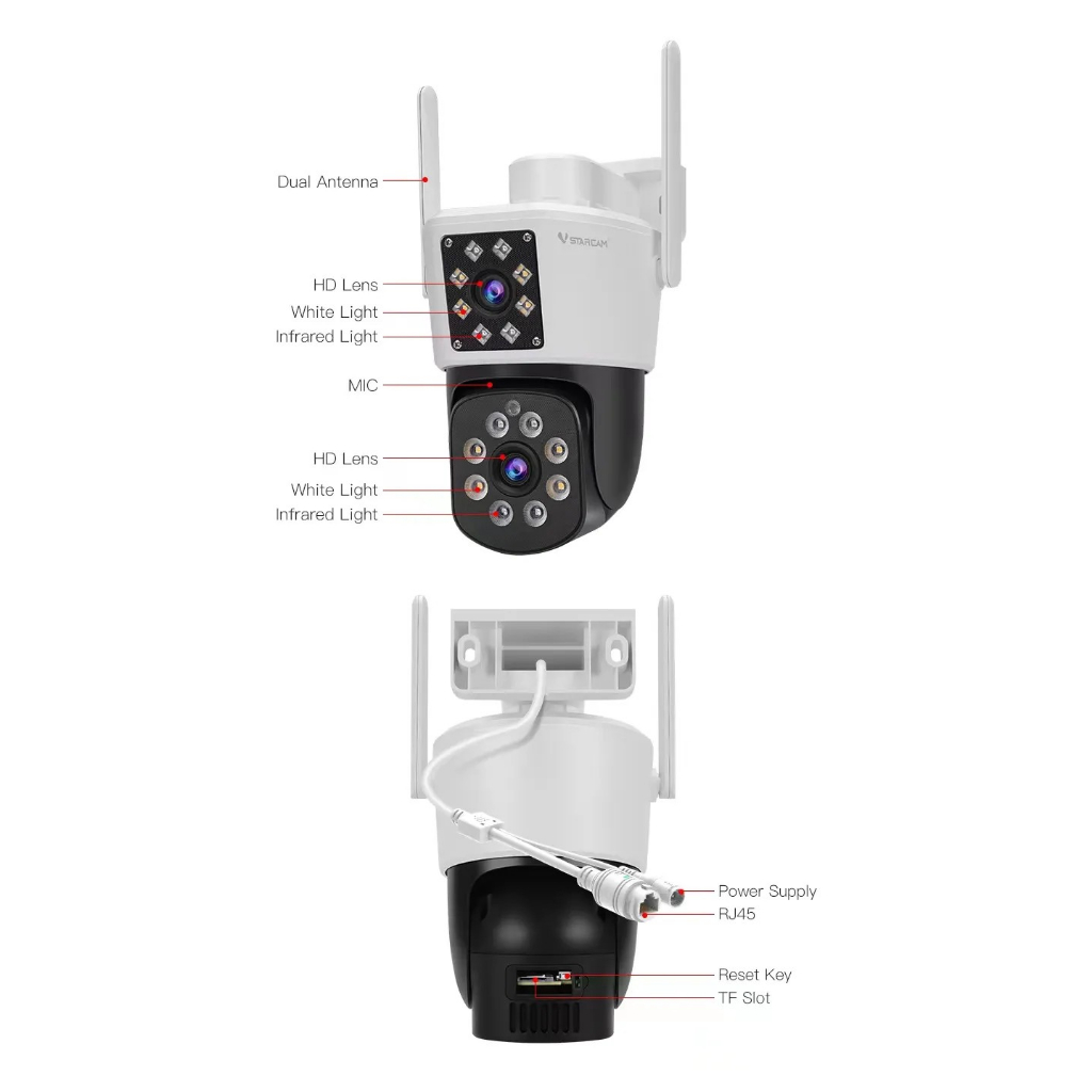 Vstarcam CS662DR (เลนส์คู่) ความละเอียด 2.0 MP (1296P) กล้องวงจรปิดไร้สาย ภาพสี มีAI+ คนตรวจจับสัญญาณเตือน Outdoor Cam
