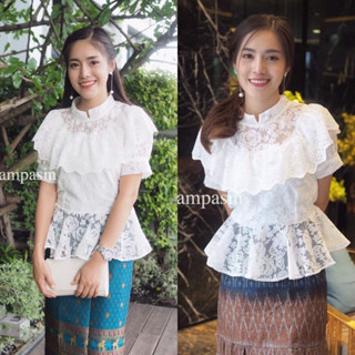 SOF เสื้อลูกไม้ อก S M L XL XXL สีขาว แขนสั้นตุ๊กตา รุ่นนี้น่ารักใส่สวย รุ่นวนิดา Blouse