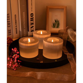 1 Pc AAA Quality  Selenite  Stone Round Candle Holder 8 cm