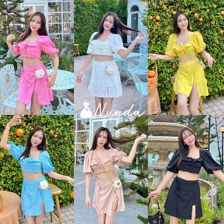 🧡Colletion ใหม่สุดปัง🎉 ชุด Set 2 ชิ้น เสื้อ+กางเกงกระโปรง ตัวเสื้อทรงสั้น แขนตุ๊กตา น่ารักกก