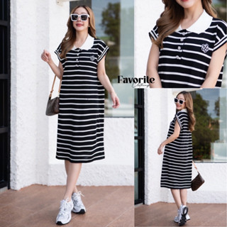 🌈🌿🌸🌺🌼🤎🇰🇷 Knit Stripe Polo Sleeveless Dress