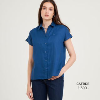 Guy Laroche เสื้อเชิ้ตแขนเลย ผ้าลินินสีน้ำเงิน (GAFRDB)