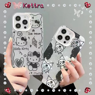 💜Kettra💜ป้องกันการหล่น ขอบเต็ม น่ารัก iPhone 11 14 pro max การ์ตูน Hello Kitty ดำและขาว เรียบง่าย case for iPhone 12 13