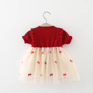 Babyonline(Y434)A5C5 (ส่งด่วน1วัน)ชุดกระโปรงแฟชั่นเด็กผู้หญิงผ้าชีฟองแต่งโบว์ ซับในผ้าฝ้าย ไม่ระคายเคืองผิว
