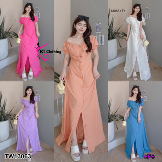 J13063 Dress เดรสยาว กระดุมผ่าหน้า Long dress, buttoned slit in front