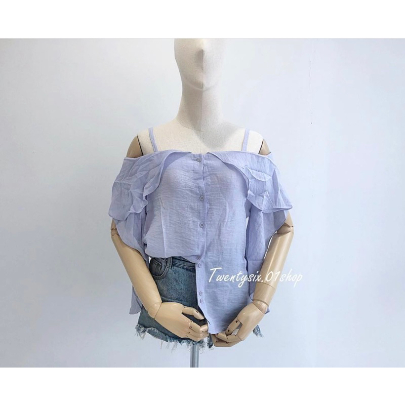 siwashop เสื้อสายเดี่ยวเปิดไหล่ สีม่วง