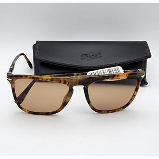 แว่นตา PERSOL 3225-S 10B/53 56/18 145 SQUARE SHAFED HAVANA FRAME BROWN NON-POLAR LENS SUNGLASSES MADE IN ITALY พร้อมกล่อ
