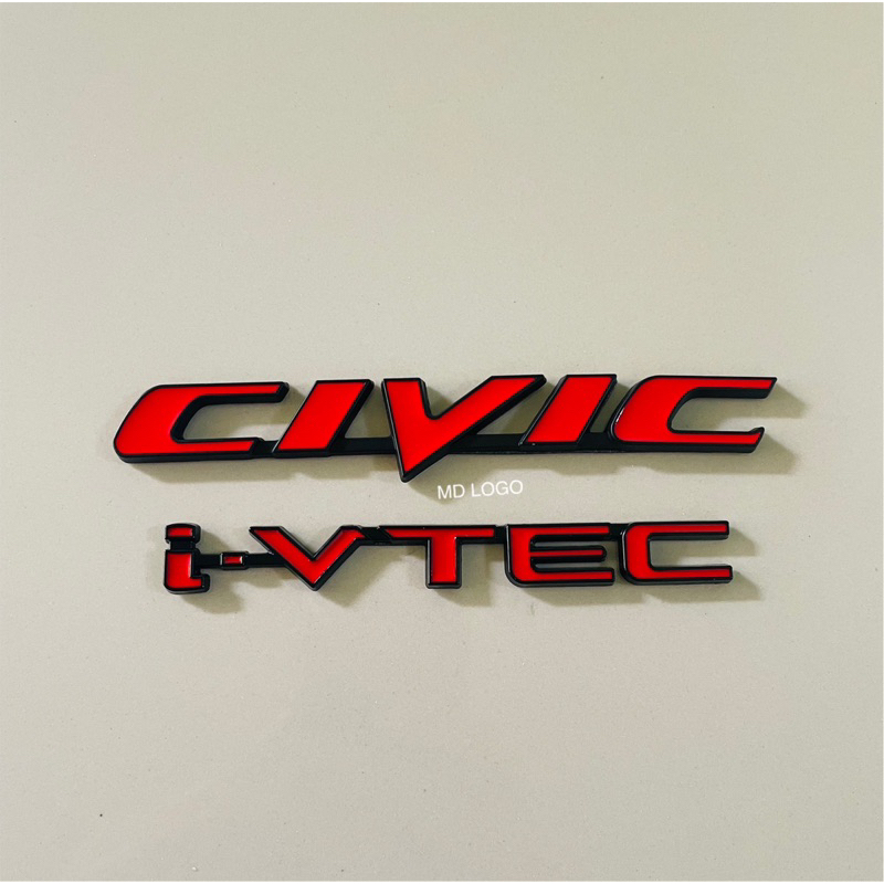 โลโก้ CIVIC i-VTEC ติดHONDA CIVIC FD สีแดงขอบดำ วัสดุเหล็ก
