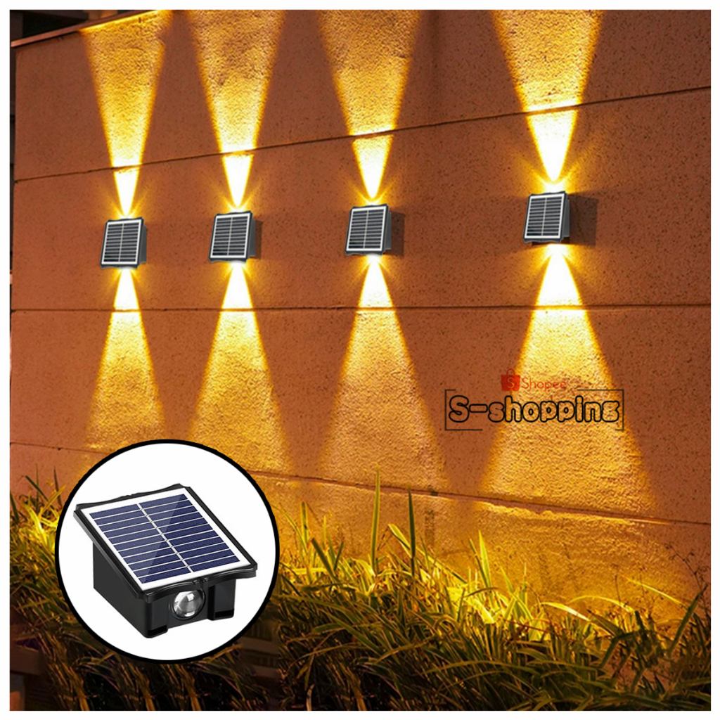 ไฟส้ม TJ002 2LED โคมไฟตกแต่งบ้าง Solar light ติดผนัง ติดรั้วบ้าน เพิ่มความสวยงาม