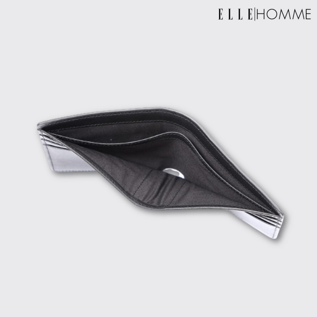 ELLE HOMME I กระเป๋าสตางค์หนังวัวแท้ สไตล์ Business แบบพับสั้น ช่องสอดบัตรเครดิต 8 ช่อง สีดำ I รุ่น W8W001