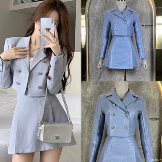 Code : M8 Btstudio เสื้อผ้าผู้หญิง เซตสูทผู้หญิง สูททรงครอปแขนยาว+กระโปรงสั้น สีฟ้า ชุดเข้าเซต สำหรับผู้หญิง ไซส์ S-L