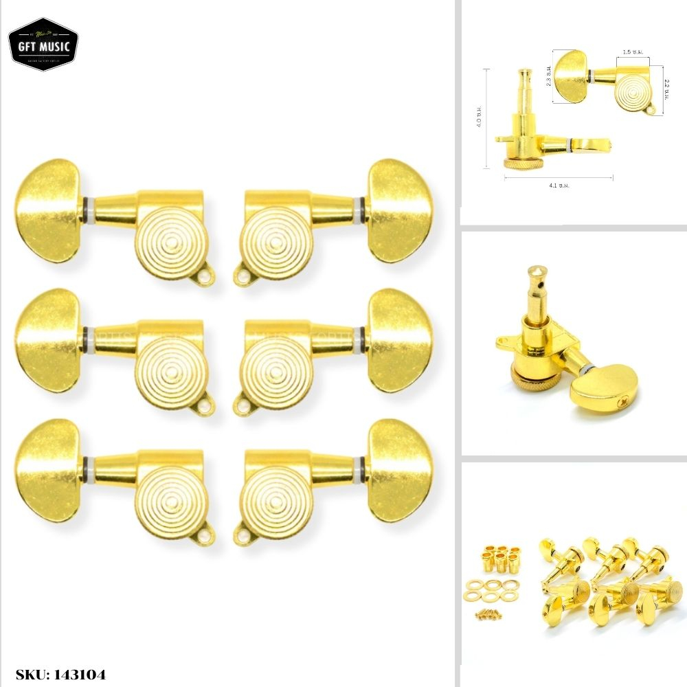 Fortis ลูกบิดกีต้าร์โปร่ง สีทอง GP-40แบบล็อคสาย น็อตเฉียง 1 รู FD-Lock Grower Gold Guitar Machine Headแถมฟรี ปิ๊กกีต้าร์