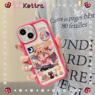 💜Kettra💜ป้องกันการหล่น ขอบเต็ม iPhone 11 14 pro max การ์ตูน เซเลอร์มูน ขอบสีชมพู เคสใส น่ารัก case for iPhone 12 13