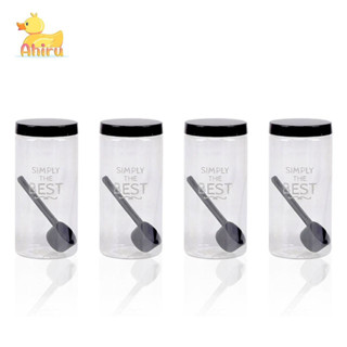Ahiru ขวดโหลพลาสติก 4 ชิ้น กระปุกพลาติกใส กระปุกใส่อาหาร 1000ml โหลพลาสติกใส โหลพลาสติกใหญ่ กระปุกใส กระปุกฝาเกลียว