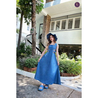 Denim land Dress เดรสยีนส์กระโปรงยาว เดรสยีนส์เบสิค เดรสยีนส์เเต่งเว้าเอว