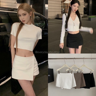 Jennie skirt🤍🤎🖤(S,M 470฿ฟรีส่ง) กระโปรงกางเกงขาสั้น ทรงป้ายด้านหน้า ซิปซ่อนข้าง โทนสีพื้น สวยเรียบหรู ดูดี ไม่บาง wg.we