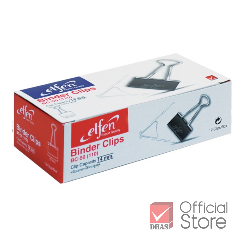 [ สินค้าพร้อมส่ง ]Elfen เอลเฟ่น คลิปหนีบกระดาษ คลิปดำ No.110 32 มม. (1 กล่อง)