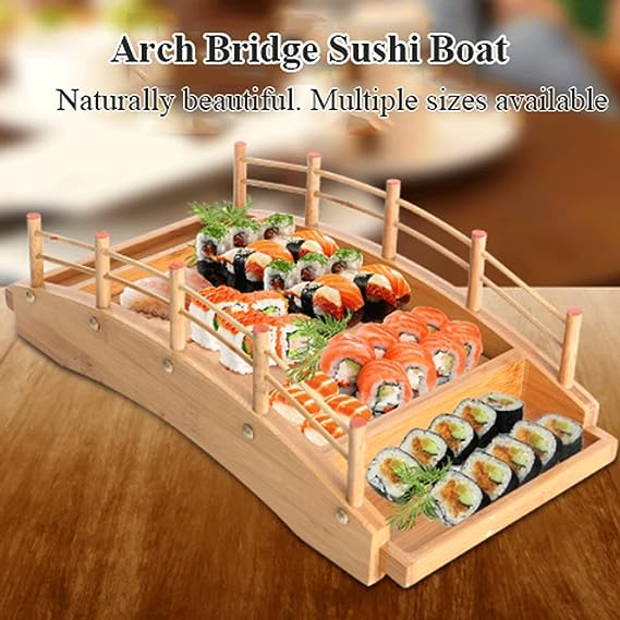สะพานไม้ซูชิ ถาดเสิร์ฟซูชิ เรือซูชิ จานอาหารสำหรับร้านอาหารซูชิ -มีพร้อมส่ง-