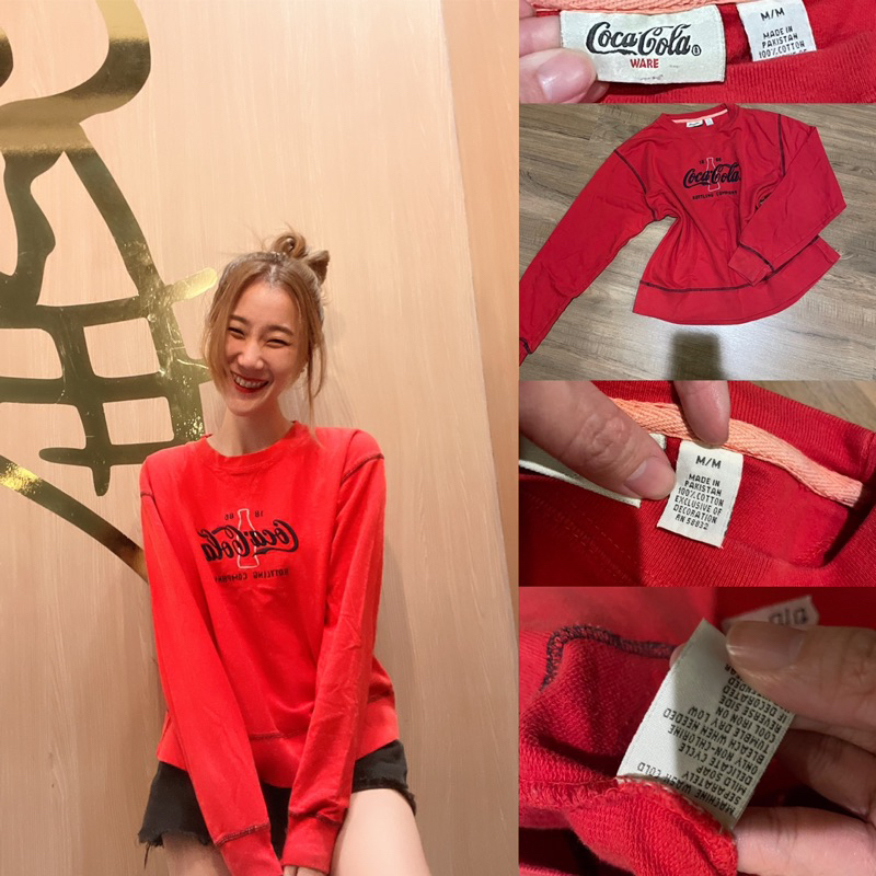 เสื้อสเวตเตอร์ Coca Cola เสื้อแขนยาวสีแดง โคคาโคล่า ลายปัก ของแท้ Vintages