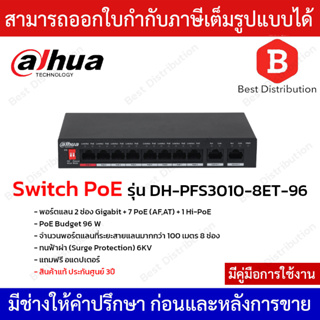 Dahua Switch PoE รุ่น DH-PFS3010-8ET-96 พอร์ตแลน 2 ช่อง Gigabit + 7 PoE (AF,AT) + 1 Hi-PoE