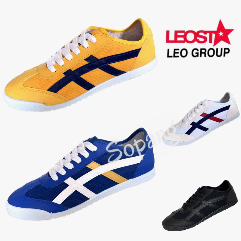LeoStar รุ่น SAKURA[ซากุระ] รองเท้าผ้าใบแบบผูกเชือก ไซส์ 36-44 สี ดำ ขาว ฟ้า เหลือง กรม ไม่มีกล่อง