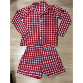 เสื้อเชิ้ตลายสก๊อตแขนยาว+กางเกงขาสั้นตามภาพ