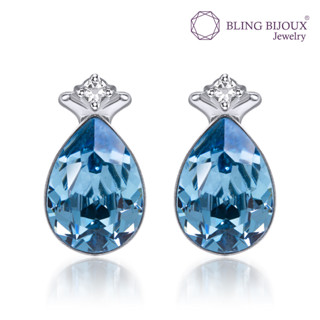 Bling Bijoux ต่างหู ทรงหยดน้ำ คริสตัล Aquamarine Blue Fire Swarovski เงินแท้