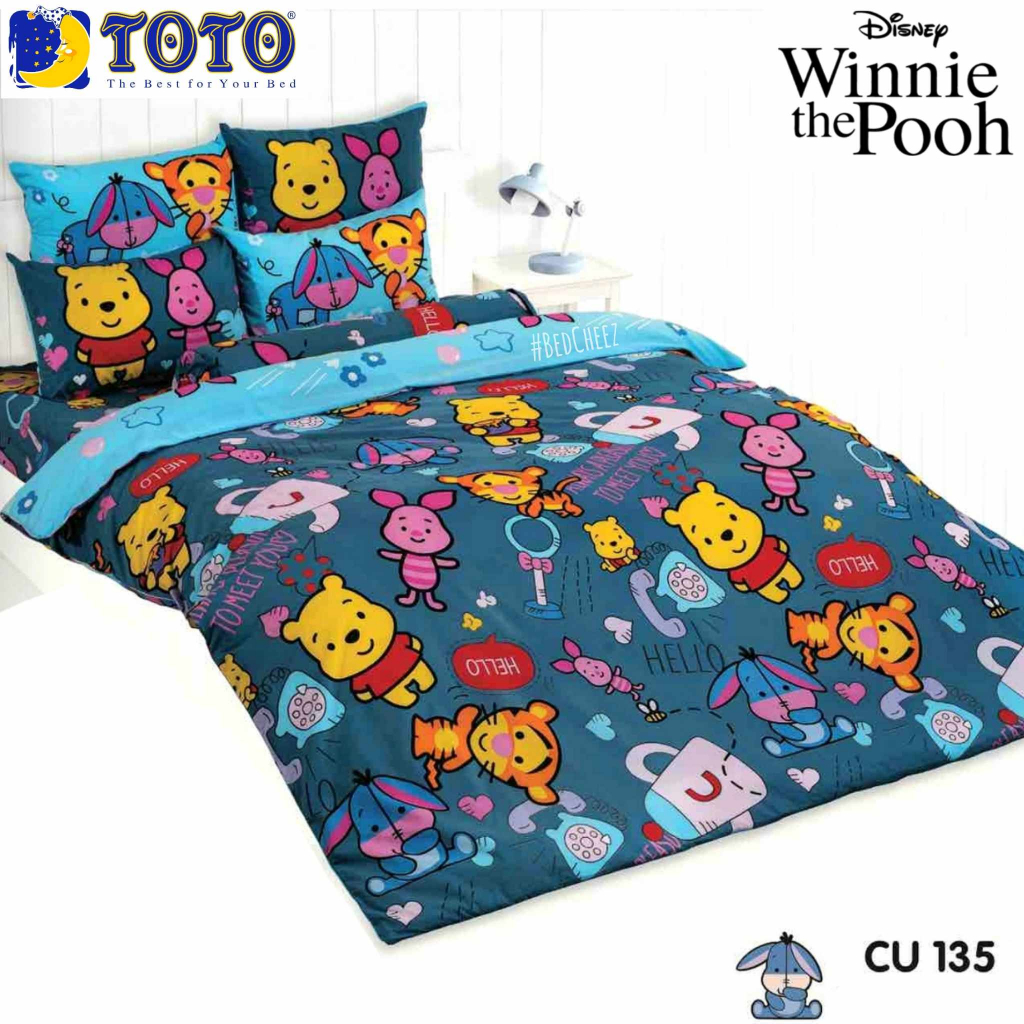  มีโค้ดลด ผ้าปูที่นอน + ผ้านวม  รุ่นประหยัด Pooh by TOTO ผ้าปูหมีพูห์ หมีพูห์ หมี โตโต้ การ์ตูน cartoon หมีพู ลายหมี