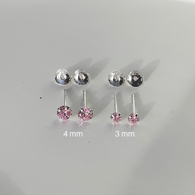The blossom silver // Stud CZ PREMIUM ต่างหูเพชร สีชมพู (ต่อคู่) ต่างหูเงินแท้925 ต่างหูเงิน