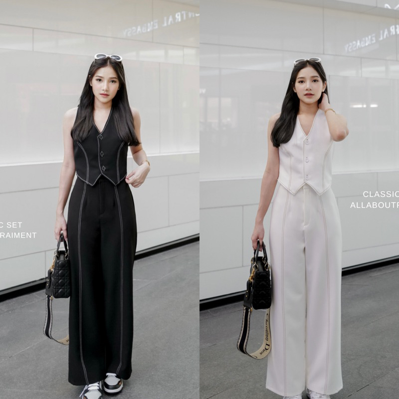 CLASSIC SET ชุดเซทเสื้อกั๊กสูทแขนกุดกระดุมหน้าและกางเกงขายาว