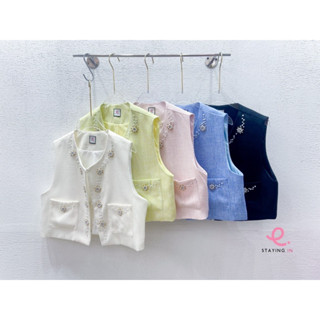 Luxe pearl tweed crop  สีขาว/เลม่อน/ชมพูหวาน/ฟ้า/ดำ  สีหวาน ดูดี ดูแพง แถมน่ารัก ในราคาเบาๆ