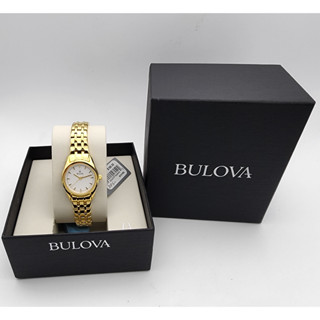 นาฬิกา BULOVA WOMENS 97L111 QUARTZ WHITE DIAL GOLD TONE พร้อมกล่อง