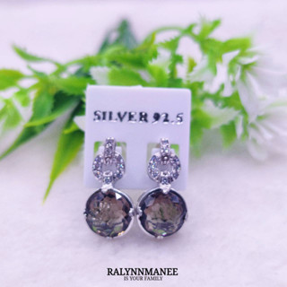 P6426 ต่างหูพลอยสโมกกี้ควอตซ์แท้ ( Smoky quartz ) แบบอิงลิชล็อค ตัวเรือนเงินแท้ 925 ชุบทองคำขาว