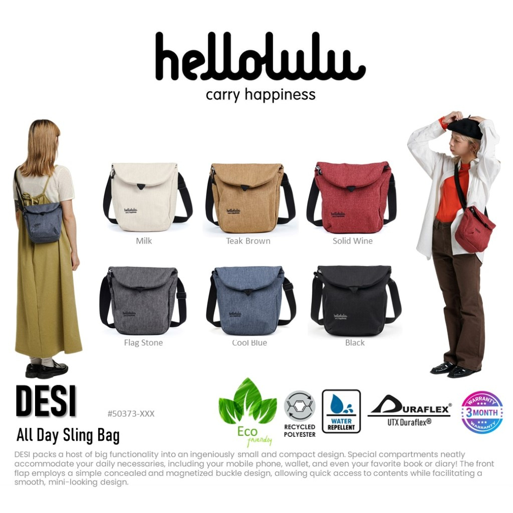 Hellolulu รุ่น DESI (ECO Edition) - All Day Sling Bag (BC-H50373) กระเป๋าสะพายข้าง สะพายไหล่ Shoulder Bag ผู้หญิง ผู้ชาย